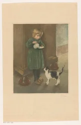 Fille nourrissant un chat
