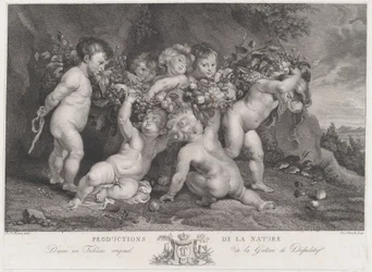 Sept putti portant une guirlande de fruits