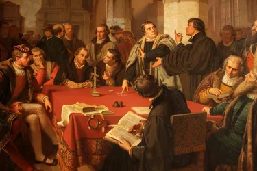 August Noack Discussion sur la religion au château de Marburg 1869 Détail