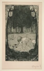 Femme pleurant au bord du lac