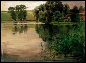 À un étang, c1870-1900. Peinture allemande