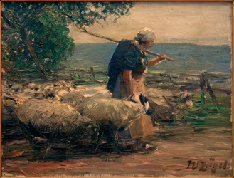 Bergère avec troupeau