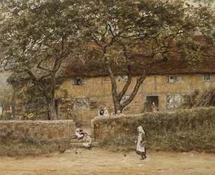 Enfants devant un cottage