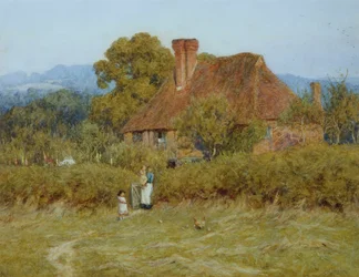 Cottage à Broadham Green, Surrey, dans la lumière du coucher de soleil