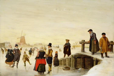 Figures patinant dans un paysage hollandais