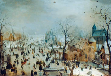 Scène hivernale avec patineurs, v. 1608