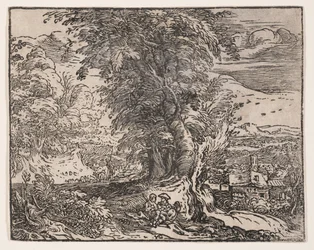 Paysage avec un couple de bergers