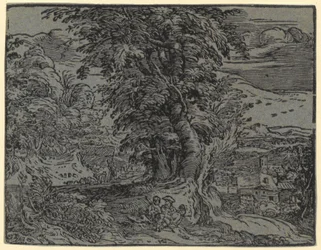 Paysage avec couple assis et berger, planche 2 de la série « Quatre petits paysages »