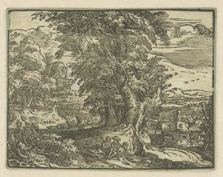 Paysage avec couple assis