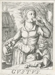 Goût (Gustus), une femme avec des fruits