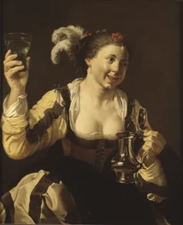 Une fille tenant un verre (le goût, série des cinq sens)