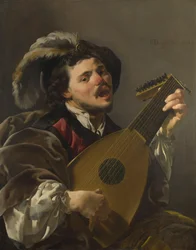 Néerlandais : Zingende lute spelen man Un homme jouant du luth