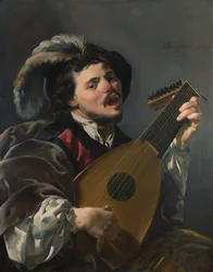 Néerlandais : Zingende lute spelen man Un homme jouant du luth