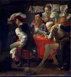 Vocation de saint Matthieu. Jésus quittant Capharnaüm rencontre Matthieu et lui demande de le suivre. Celui-ci se lève et le suit. Détail. Peinture de Hendrik ter Brugghen (1588-1629), école hollandaise, XVIIe siècle. Le Havre, musée des Beaux-Arts.