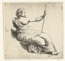 Une muse de la musique, femme assise avec une trompette