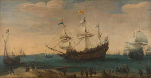 Un certain nombre de navires des Indes orientales au large de la côte (Le Mauritius et d
