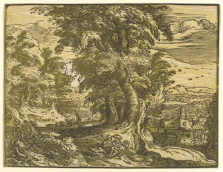Paysage avec couple assis