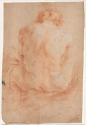 Étude de modèle masculin, assis, vu de dos
