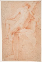 Étude de modèle masculin, assis, vu de dos