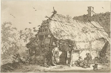 Ferme avec une famille dans la cour Douze dessins destinés à l