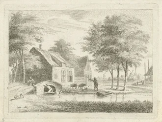 Paysage avec un pont en pierre