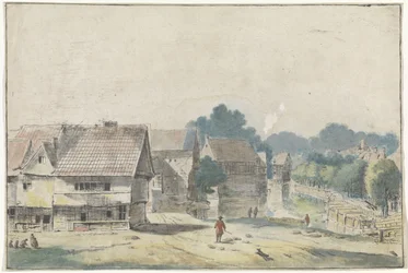 Vue dans un village avec des maisons à colombages