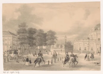 Gezicht vanaf de Plaats naar de Vijverberg in Den Haag