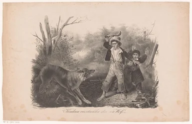 Enfants et un loup dans la forêt