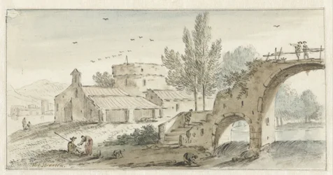 Paysage italianisant avec un pont en pierre
