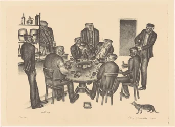 Hommes jouant aux cartes dans un bar