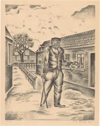 Homme avec une jambe de bois et une canne