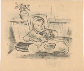 Enfant avec bonnet à table