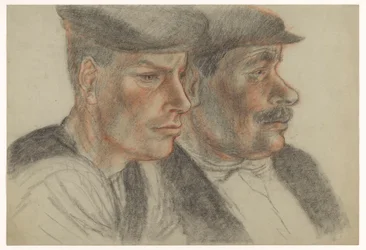 Portrait de deux hommes inconnus avec des casquettes