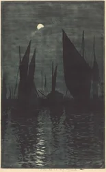 Clair de lune dans le port de Dieppe