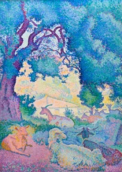 Paysage avec des chèvres