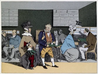 Une heure : visites, dégustation de déjeuner, invitations à dîner - dans « Mœurs administratives » par Henri Monnier