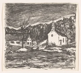 Paysage vallonné avec église