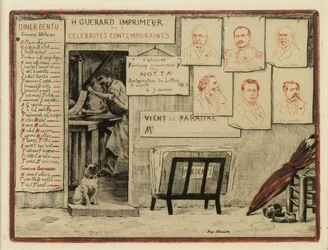 Portraits de messieurs de Lesseps, Coppée, général Pittié, de Bornier, Henri Martin, Mis de Cherville