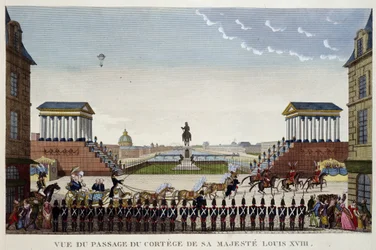 Vue du passage du cortège de sa majesté Louis XVIII le 3 mai