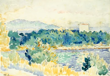 Paysage méditerranéen avec une maison blanche