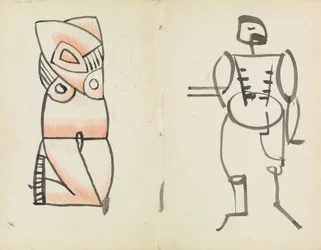 Femme accroupie et homme debout