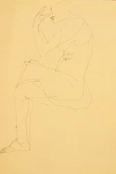 Sophie nue, assise, jambes croisées