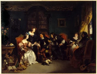 Trissotin et Vadius disputent. Scène tirée de la pièce de Molière « Les femmes savantes » ; acte 3, scène 5