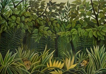 Deux lions en observation dans la jungle, 1909-1910