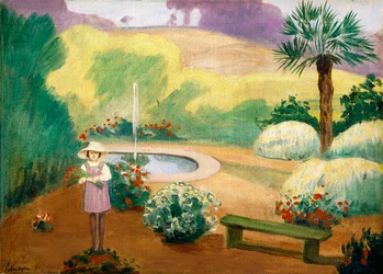 Jeune fille près de la fontaine