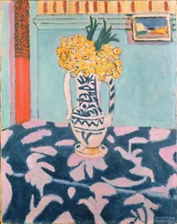 Cowslips sur tissu bleu et rose