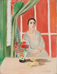 Figure au Rideau Releve (oil on canvas)