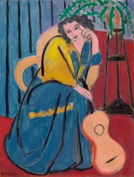 Fillette en jaune et bleu avec guitare