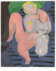Nu assis, fond bleu