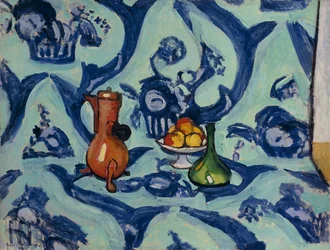 Nature morte avec nappe bleue